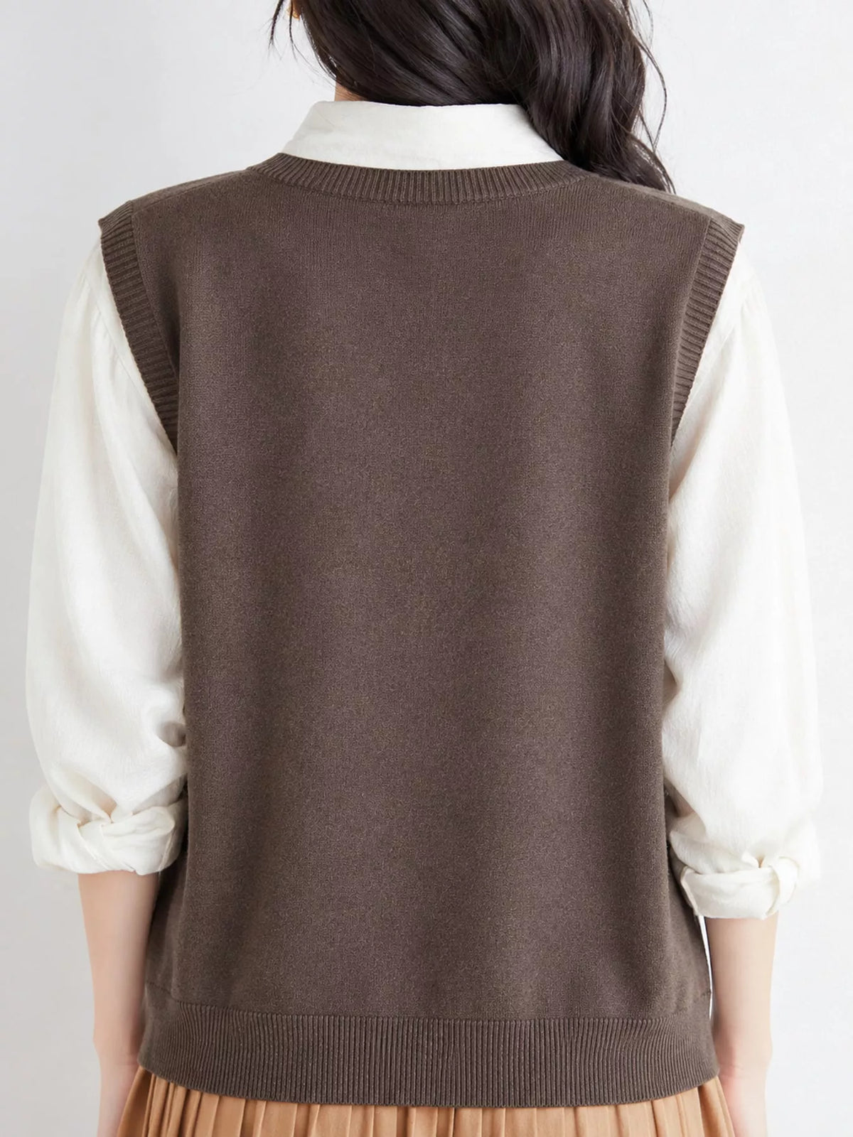 V-Neck Knit Sweater Vest — back view