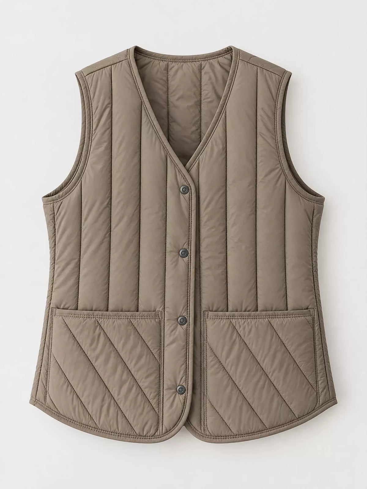 Quilted Button Up Vest in khaki, front view