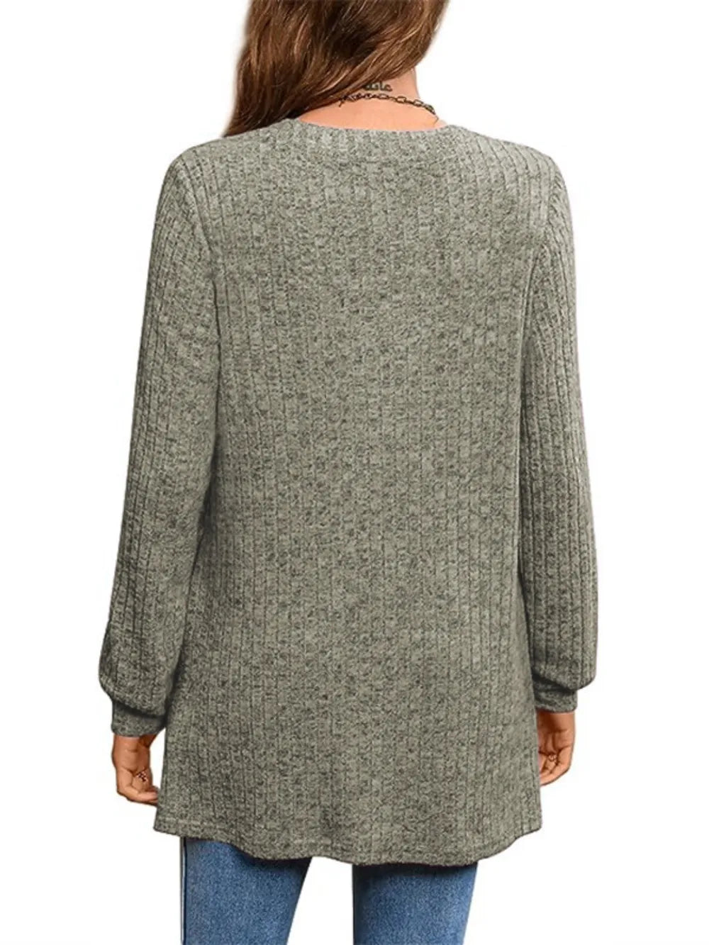 Trendsi Ribbed Notched Long Sleeve T-Shirt -