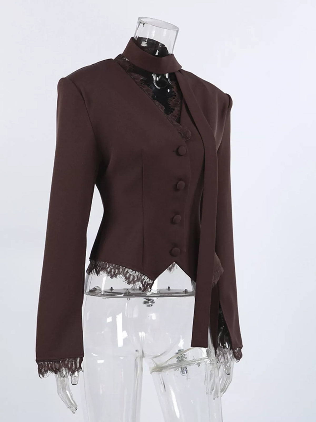 Trendsi Lace Trim Button Up Blazer -