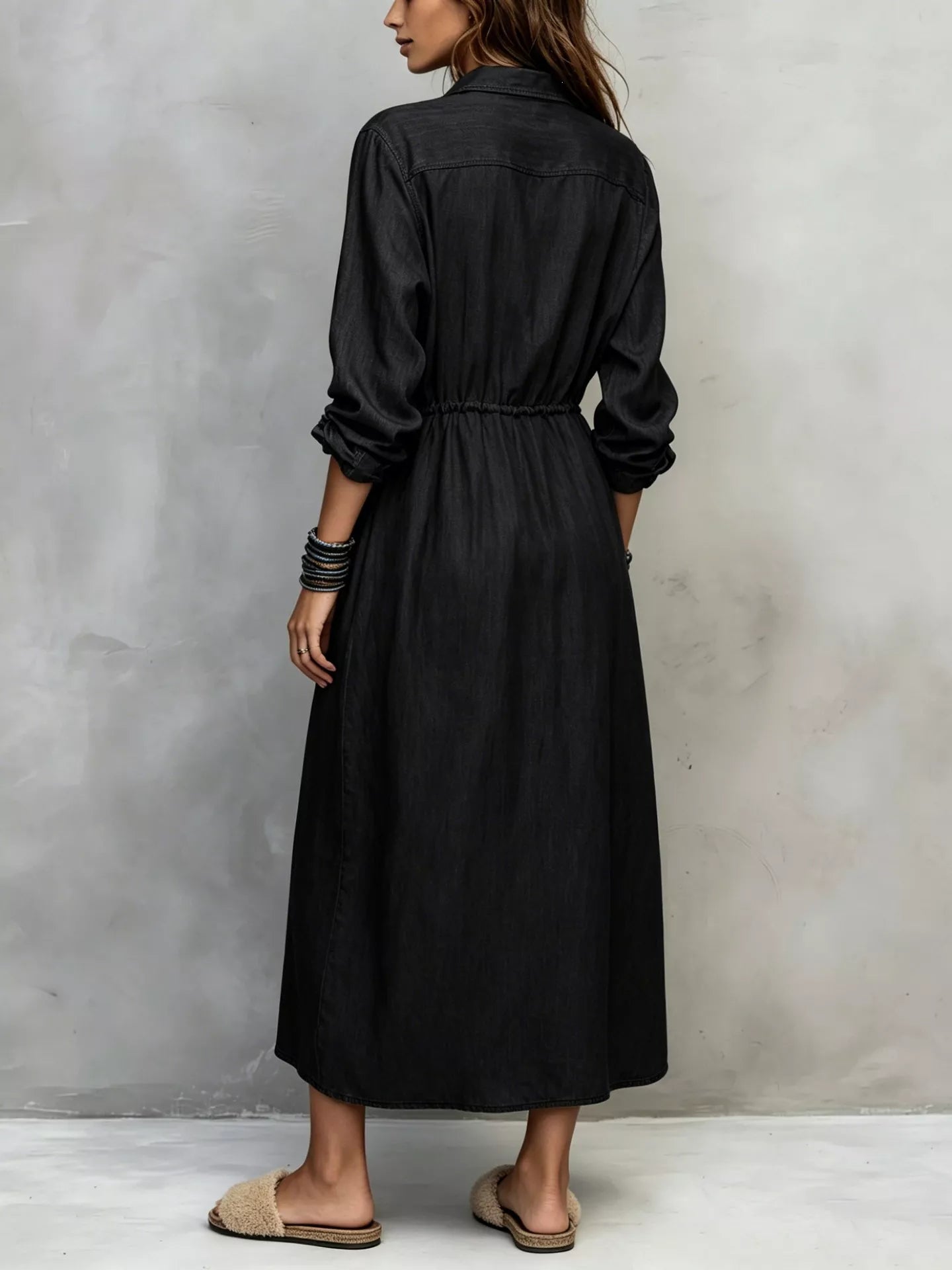 Trendsi Full Size Button Front Long Sleeve Shirt Dress Plus Size - Dresses