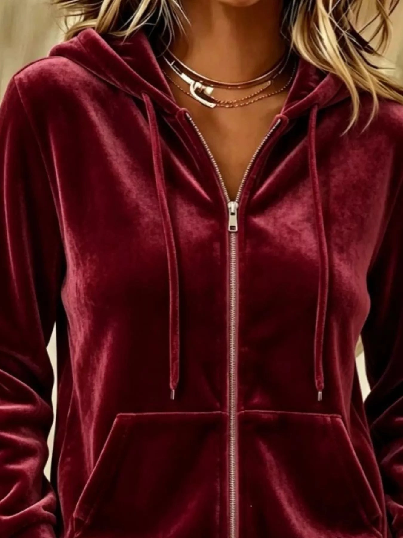 Trendsi Full Size Velvet Zip-Up Hoodie with Drawstring Plus Size -