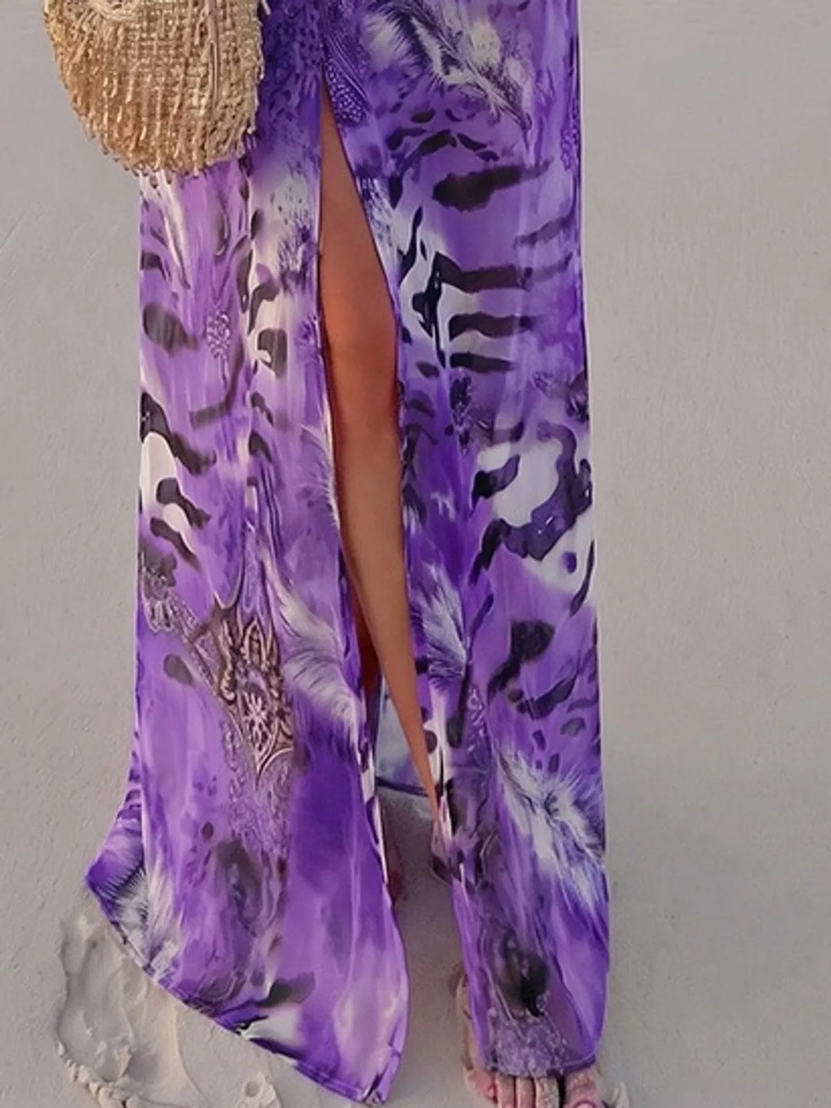 Printed maxi dress, purple slit detail