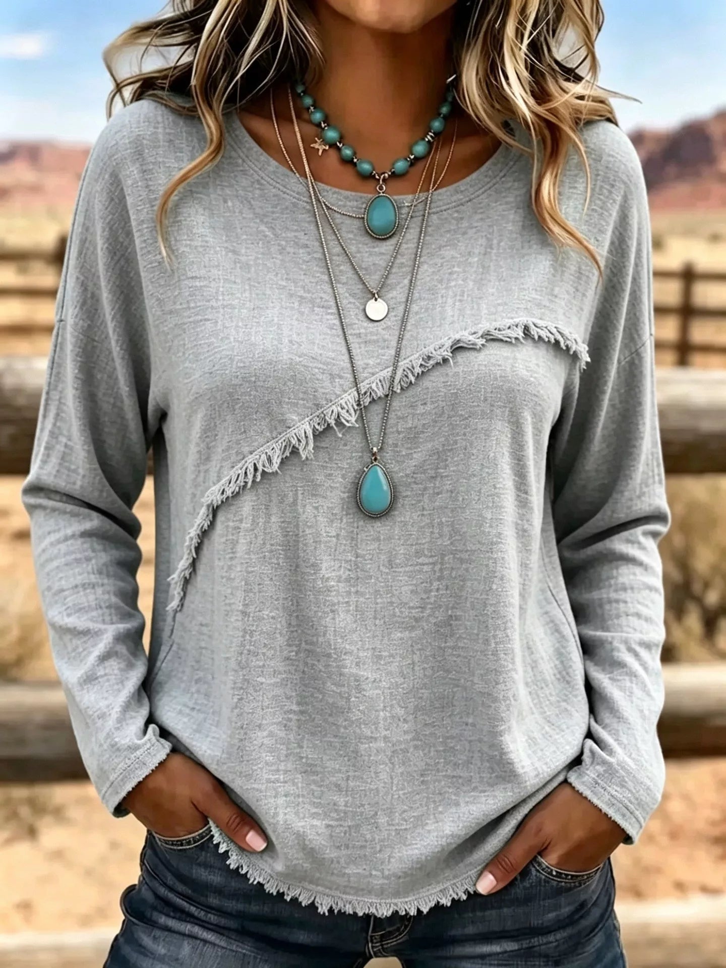 Trendsi Full Size Fringe Detail Long Sleeve T-Shirt Plus Size -