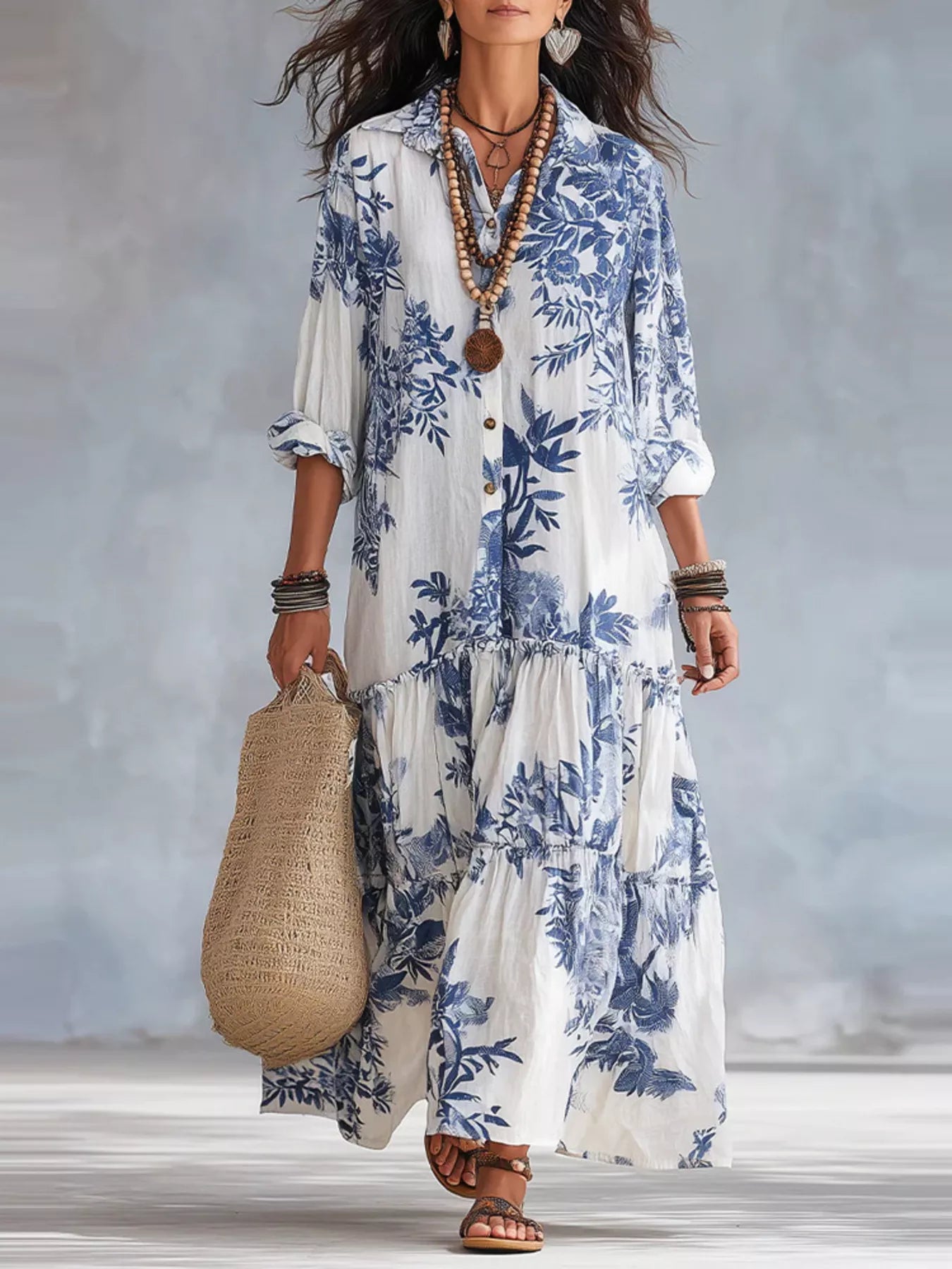 Trendsi Printed Button Front Maxi Dress -