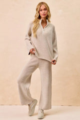 Trendsi BiBi Two Tone Rib Texured Knit Collared Top with Zip Up -