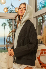 Trendsi BiBi Knit Hoodie Rhombus Sweater Jacket -