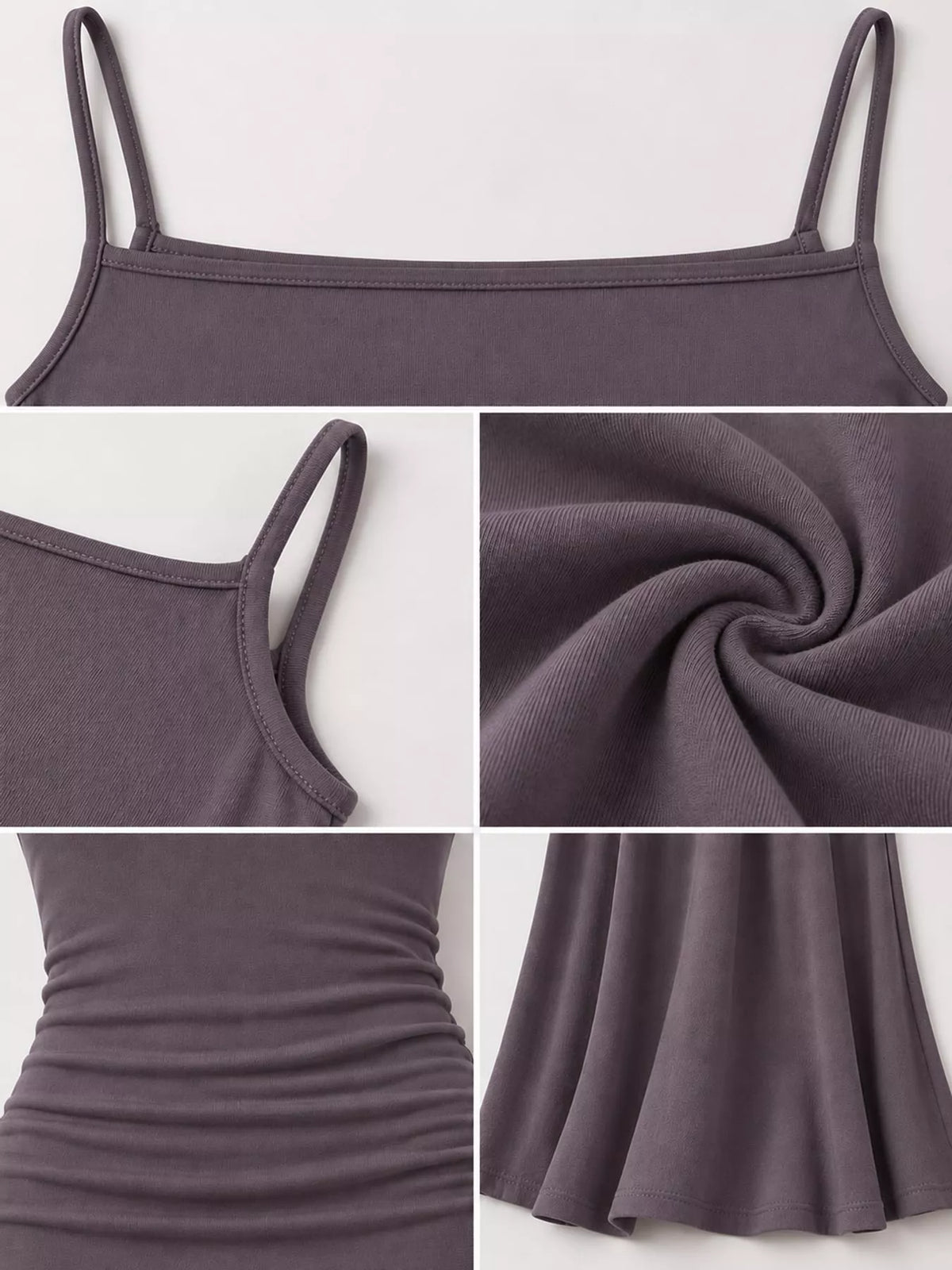 Square neck spaghetti-strap maxi dress, construction and design details