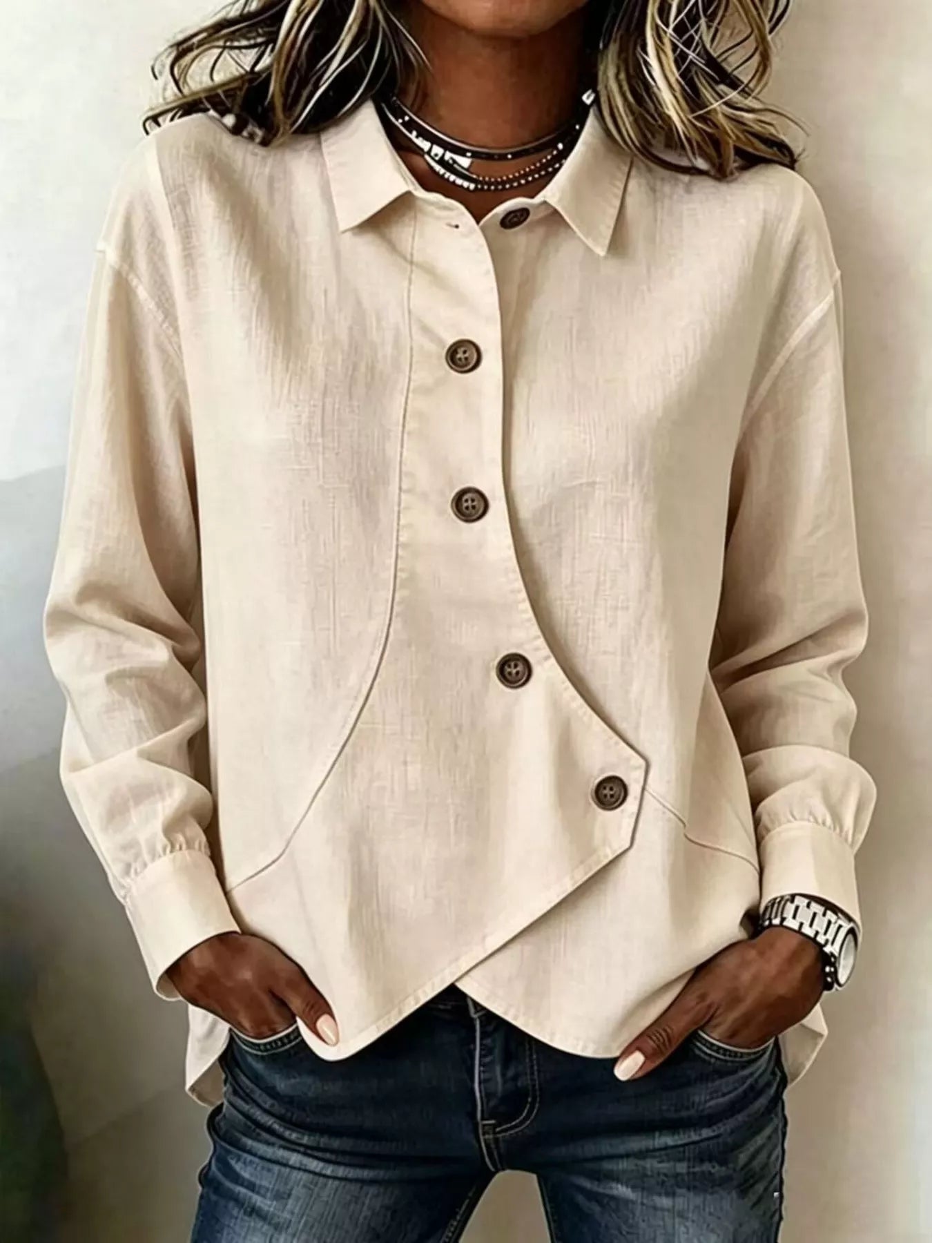 Trendsi Full Size Asymmetrical Button Down Shirt Plus Size -