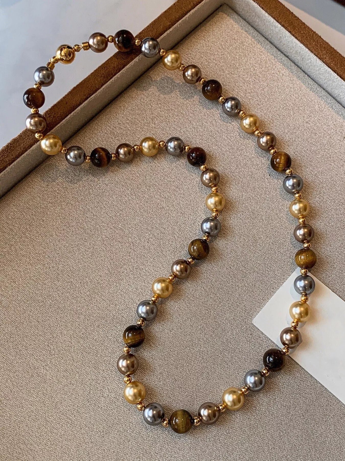 Trendsi Tiger Eye & Pearl Beaded Necklace -