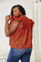 Trendsi Double Take Floral Flutter Sleeve Notched Neck Blouse -