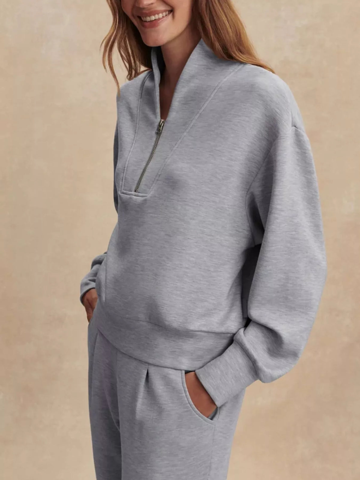 Trendsi Quarter-Zip Sweatshirt and Wide-Leg Pants Set -