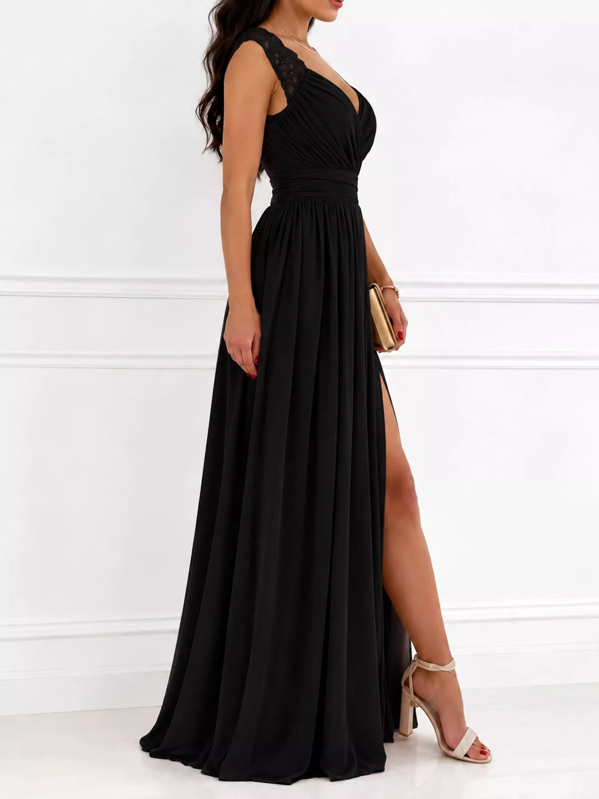 Slit Lace Sleeveless Maxi Dress — side view