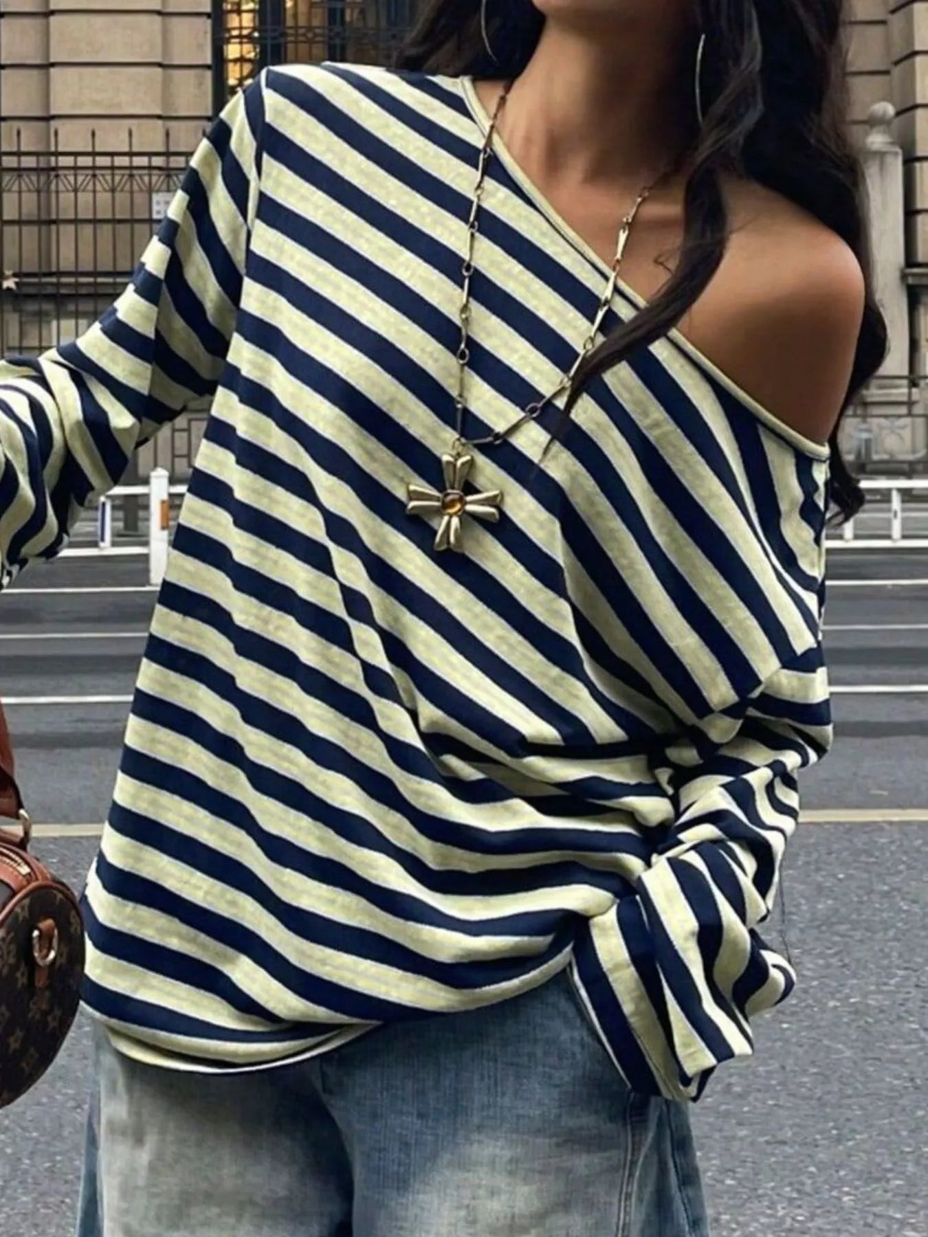 Trendsi Striped Boat Neck Long Sleeve T-Shirt -