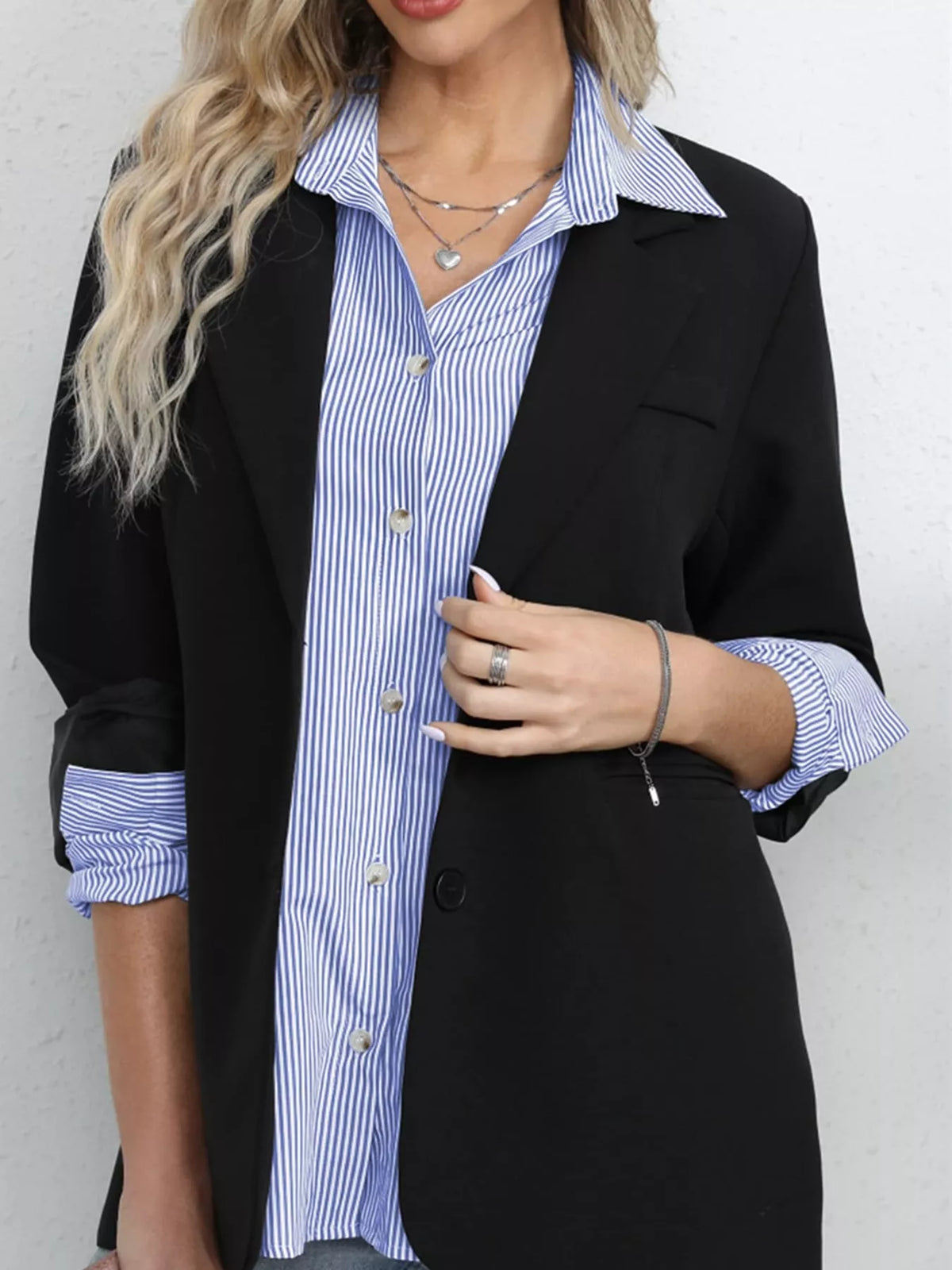 Blue striped button-down shirt
