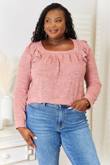 Trendsi Double Take Square Neck Ruffle Shoulder Long Sleeve T-Shirt -