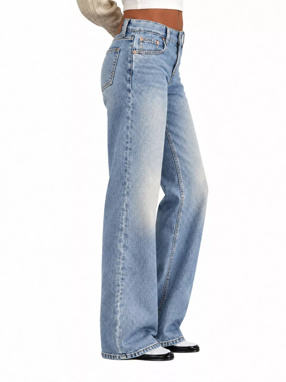 Vintage Wash Low-Rise Wide-Leg Jeans — side view