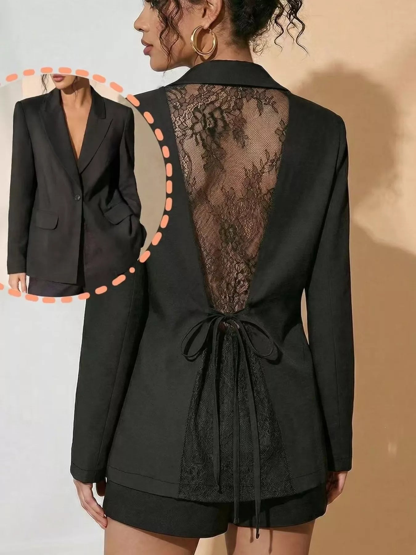 Trendsi Lace-Back One Button Blazer -