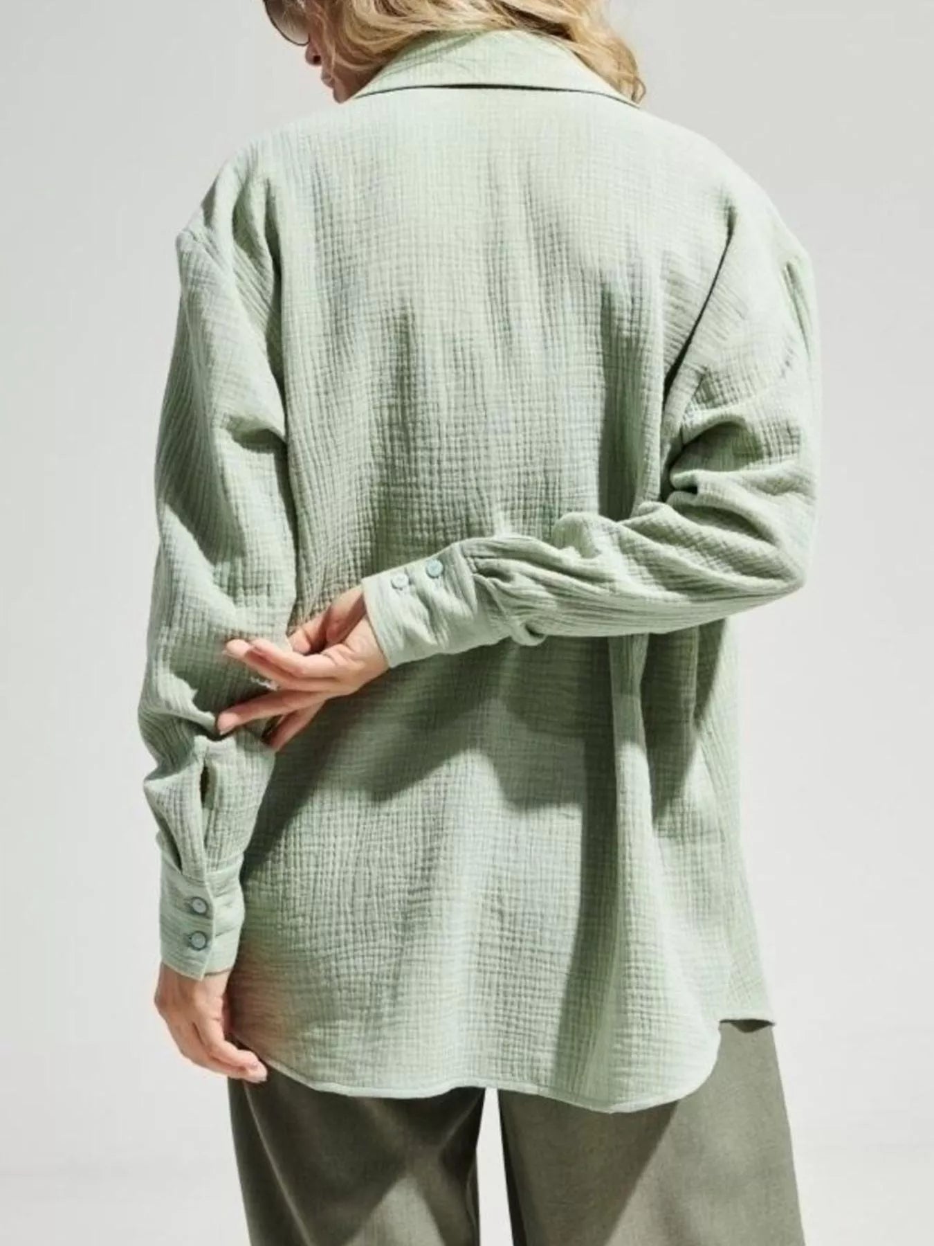 Trendsi Textured Gauze Button-Down Shirt -