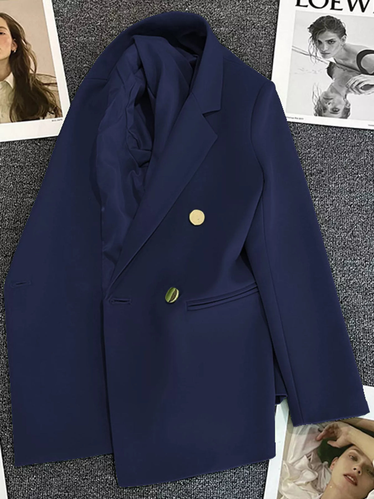 Navy double-breasted lapel collar blazer