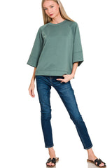 Trendsi Zenana Scuba 3/4 Sleeve Pullover -