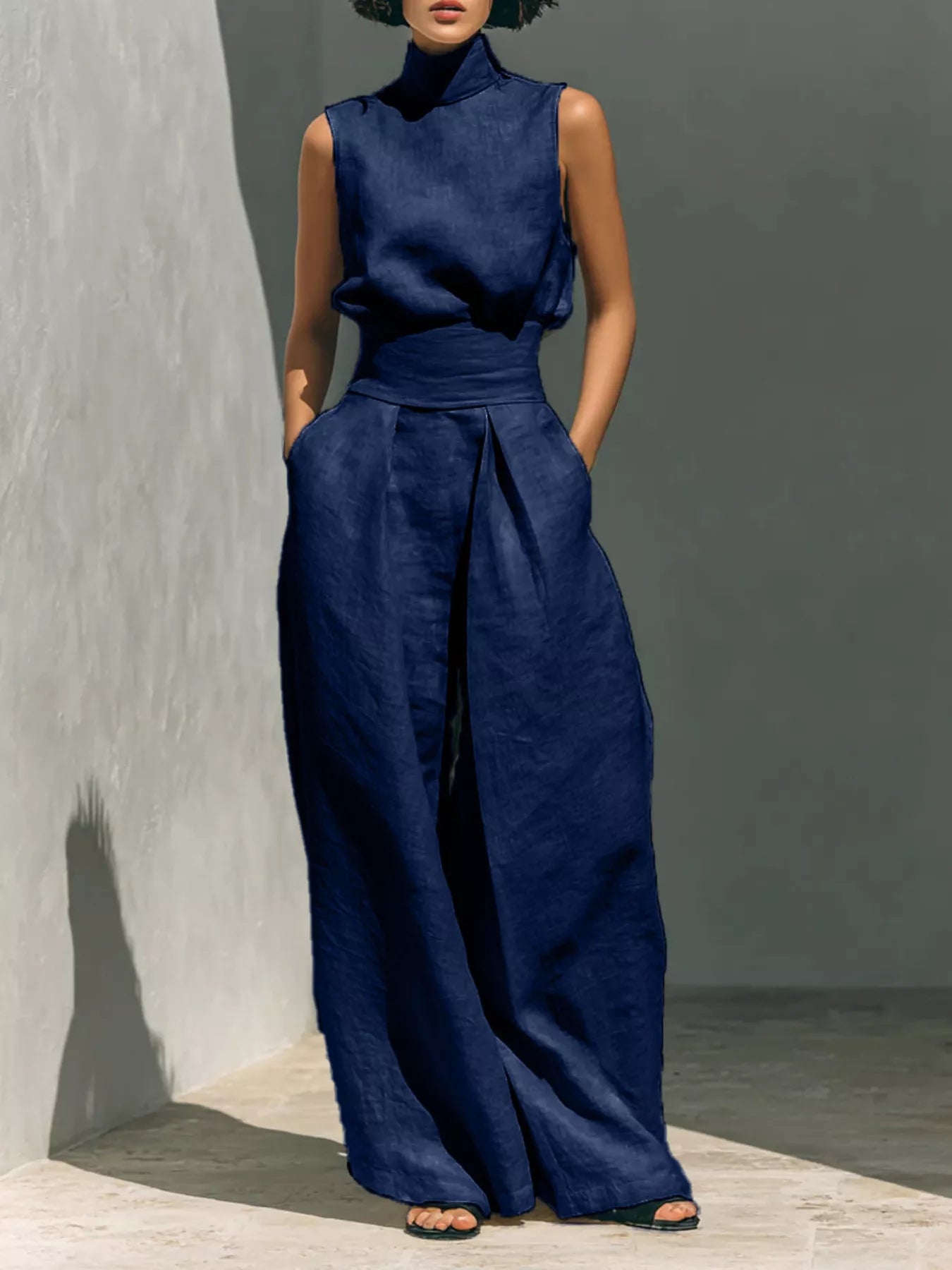 Trendsi Full Size Sleeveless Wide-Leg Jumpsuit with Smocked Waist Plus Size -