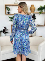 Trendsi Double Take Full Size Printed Drawstring Waist Long Sleeve Dress -