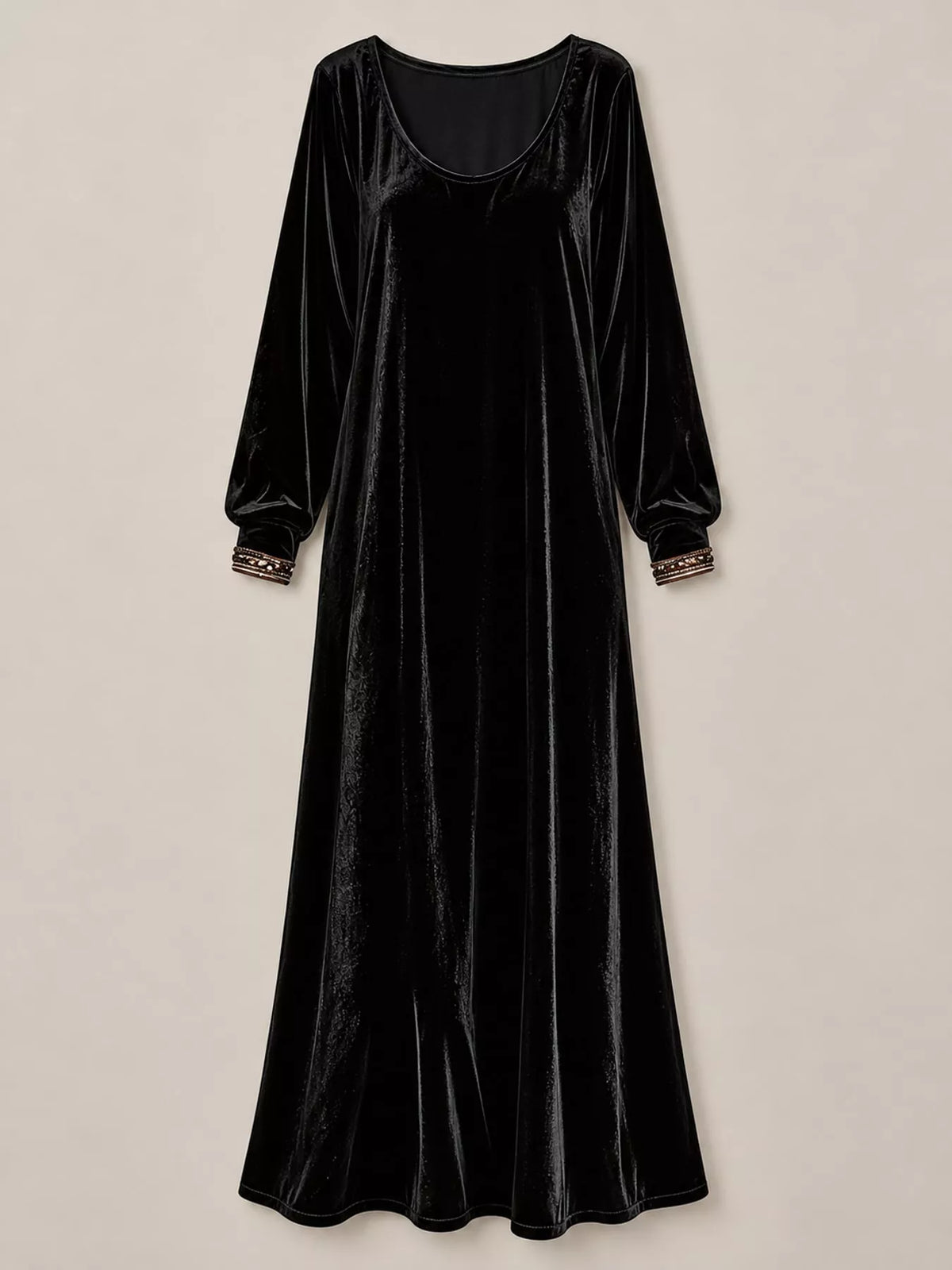 Velvet maxi dress, black hanging front