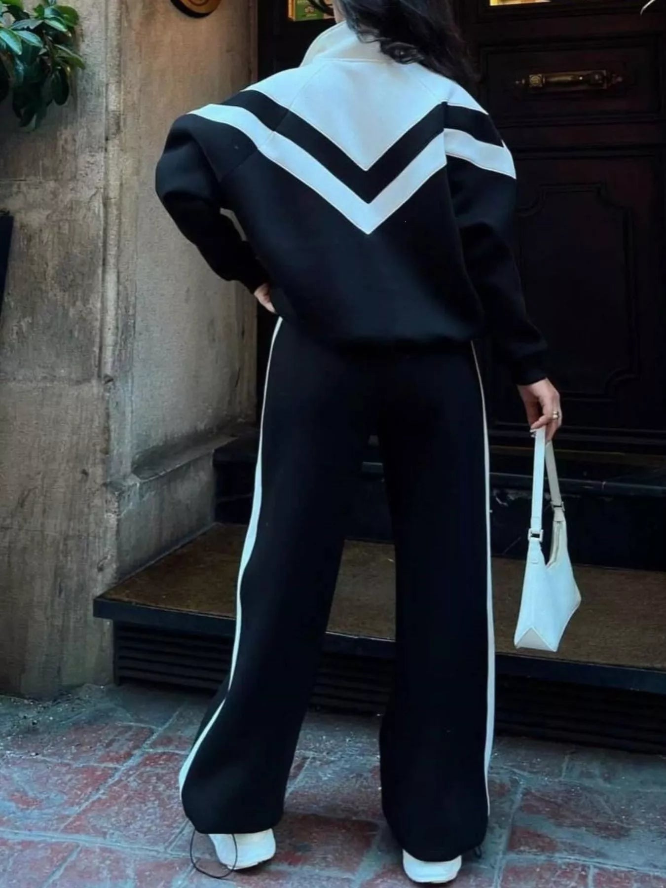 Trendsi Color Block Zip-Up Outerwear and Pants Set -