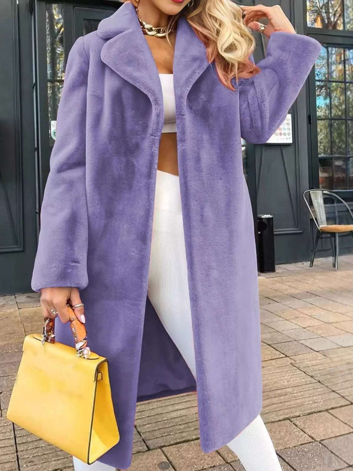 Faux Fur Longline Coat — front view