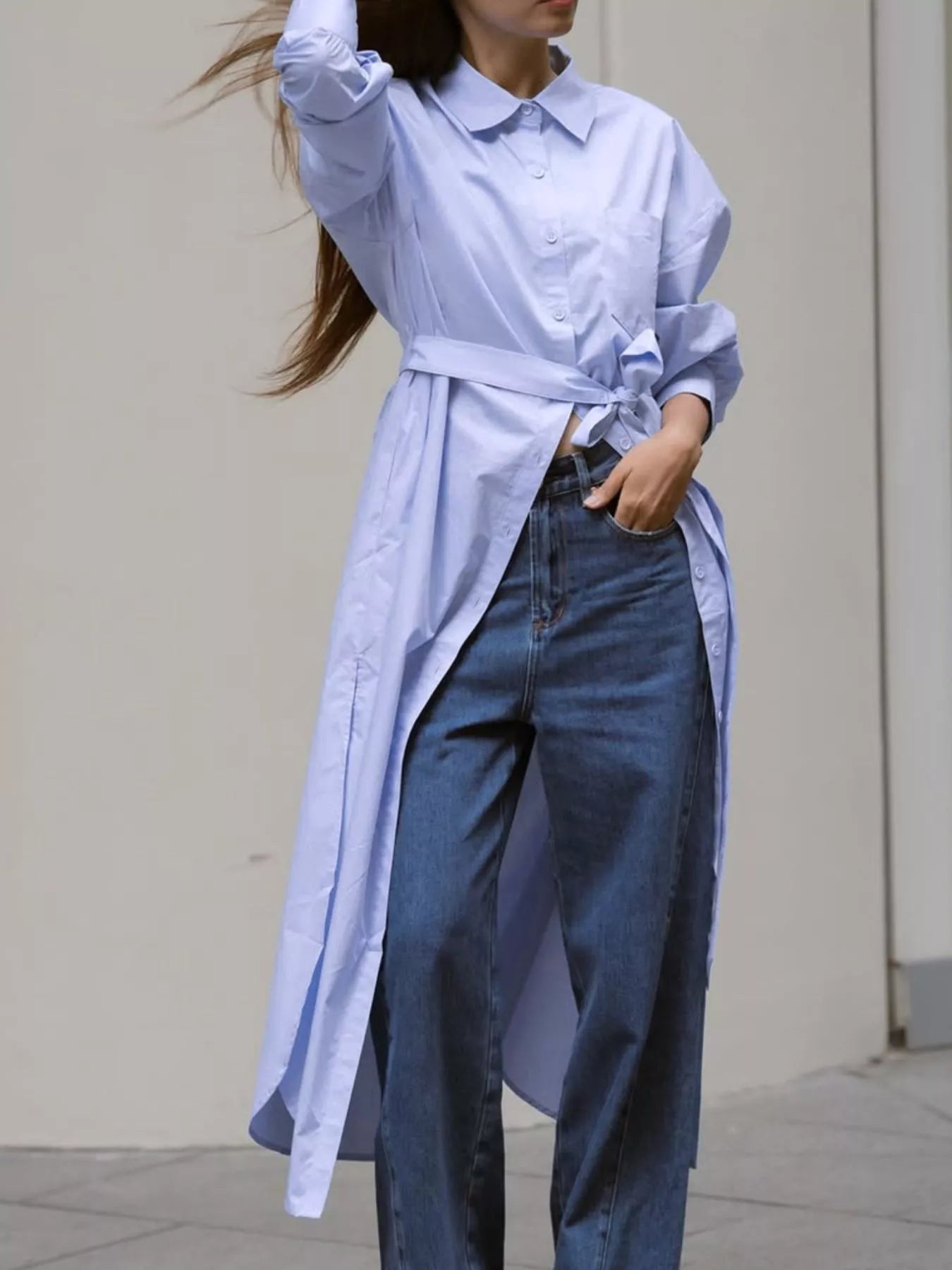 Trendsi Longline Button-Down Shirt -