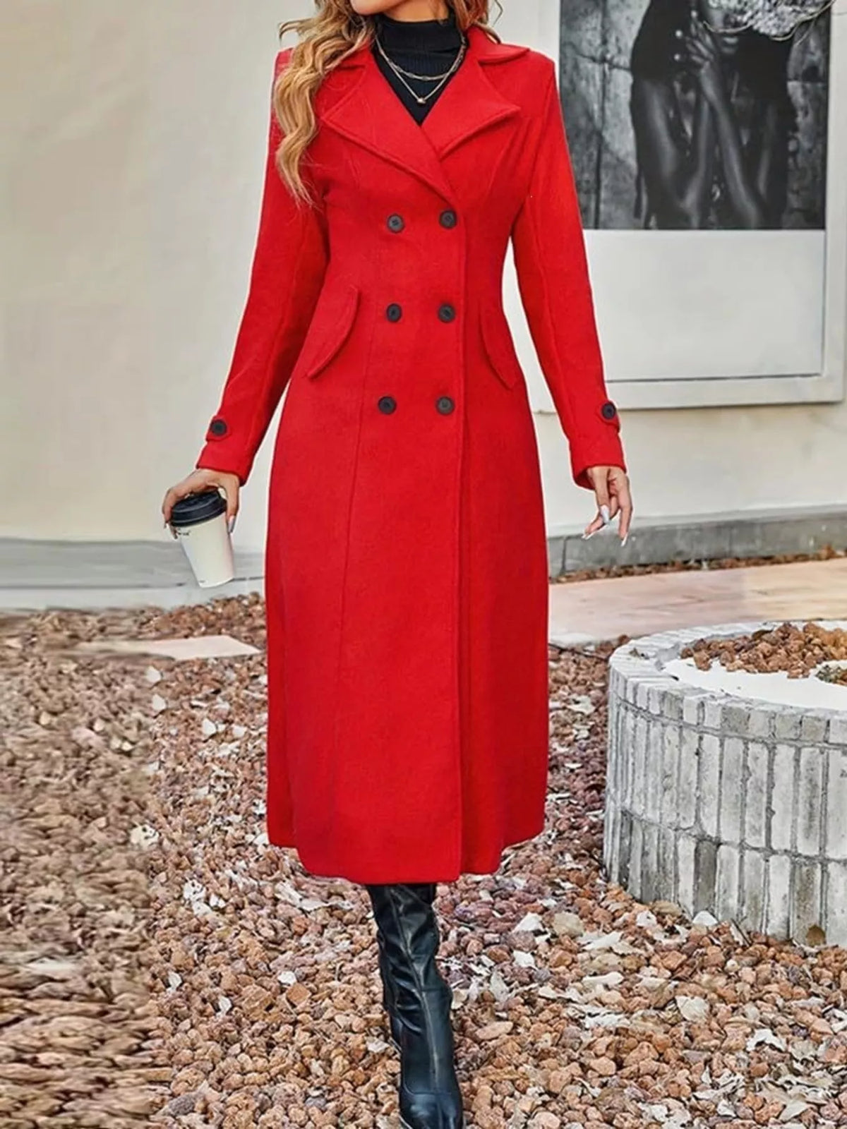 Trendsi Full Size Double-Breasted Longline Trench Coat Plus Size -
