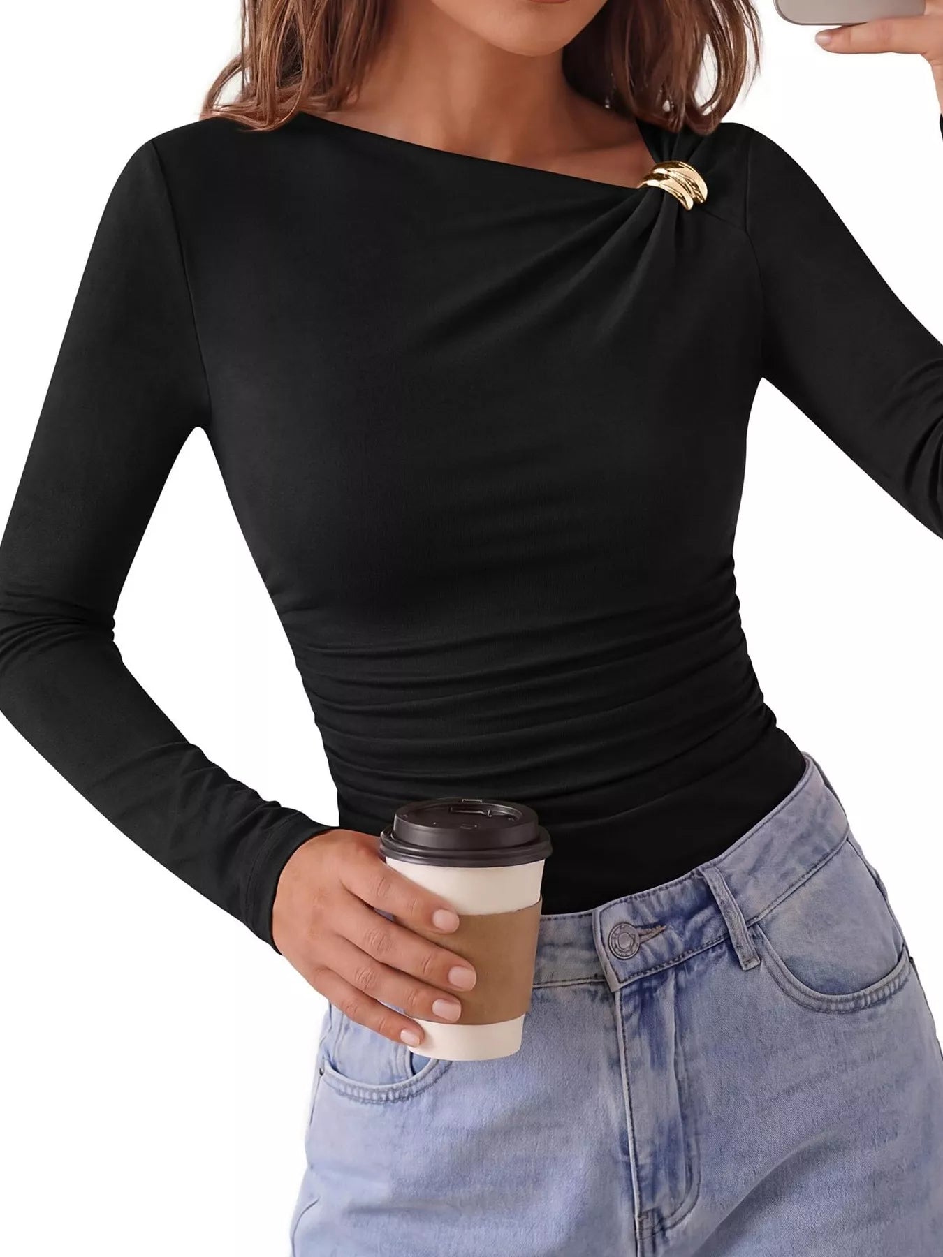 Trendsi Metal Detail Long Sleeve T-Shirt -