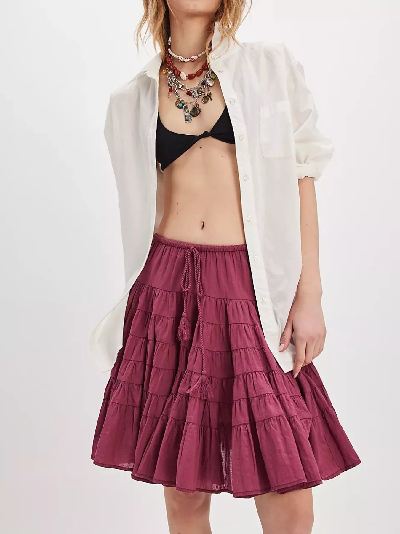Trendsi Tiered Drawstring Mini Skirt -