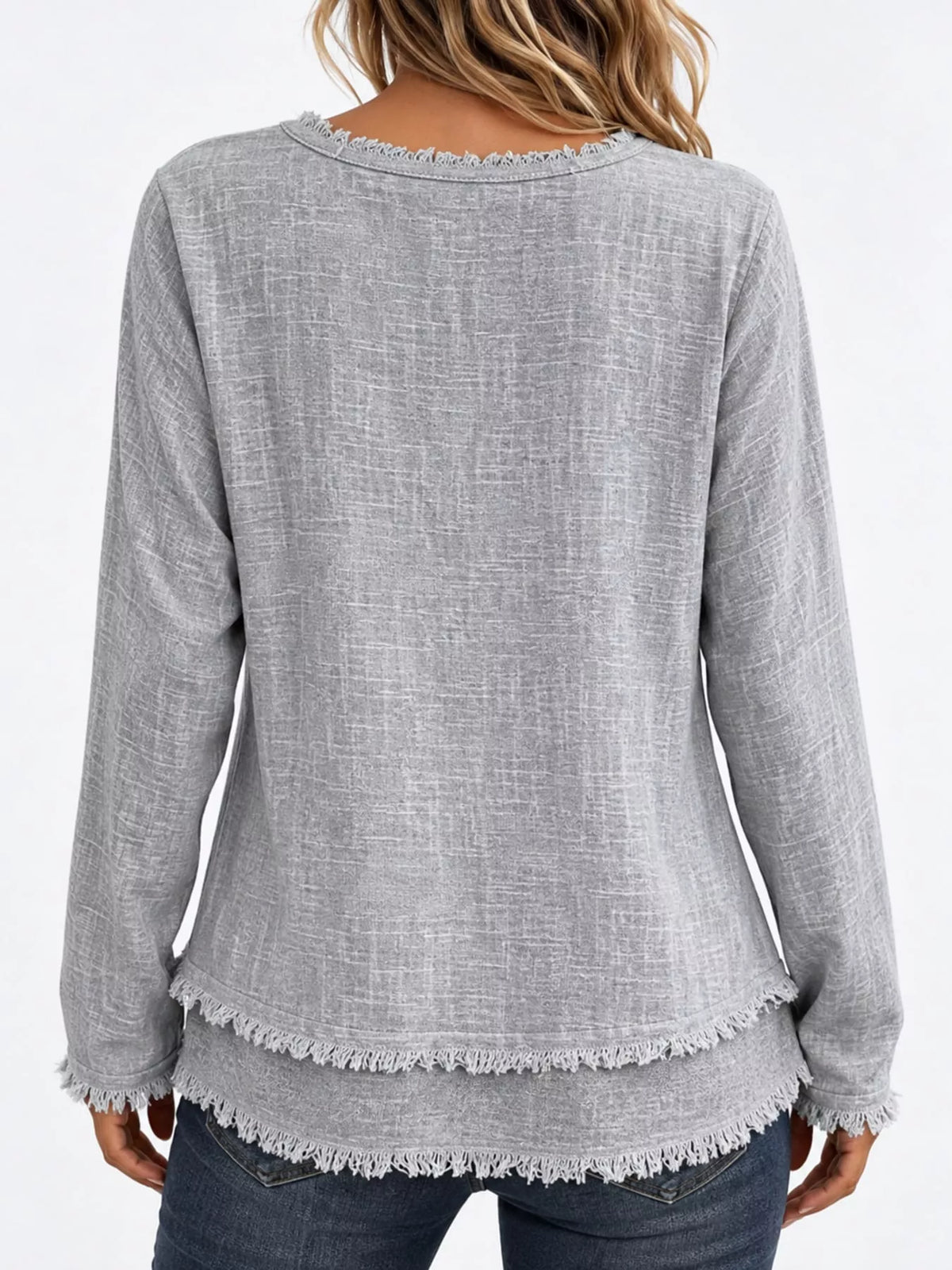 Frayed-hem blouse, gray back