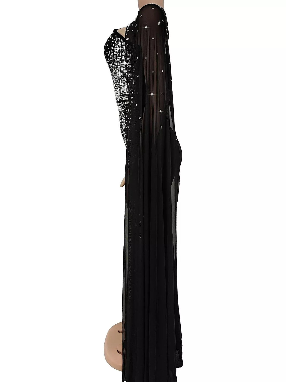 Trendsi Rhinestone Embellished Cape Maxi Dress -