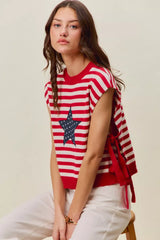 Trendsi SO ME Stripe Star Patch 4th Of July Side Tie Vest Top -
