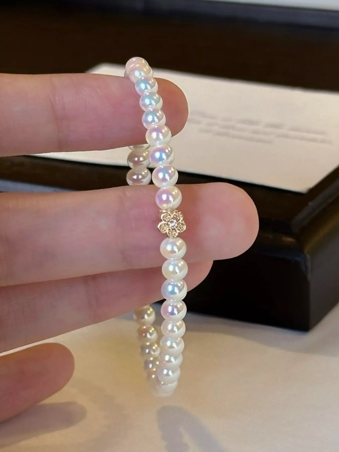Women's Synthetic Pearl Bracelet With 18K Gold Plated Floral Charm