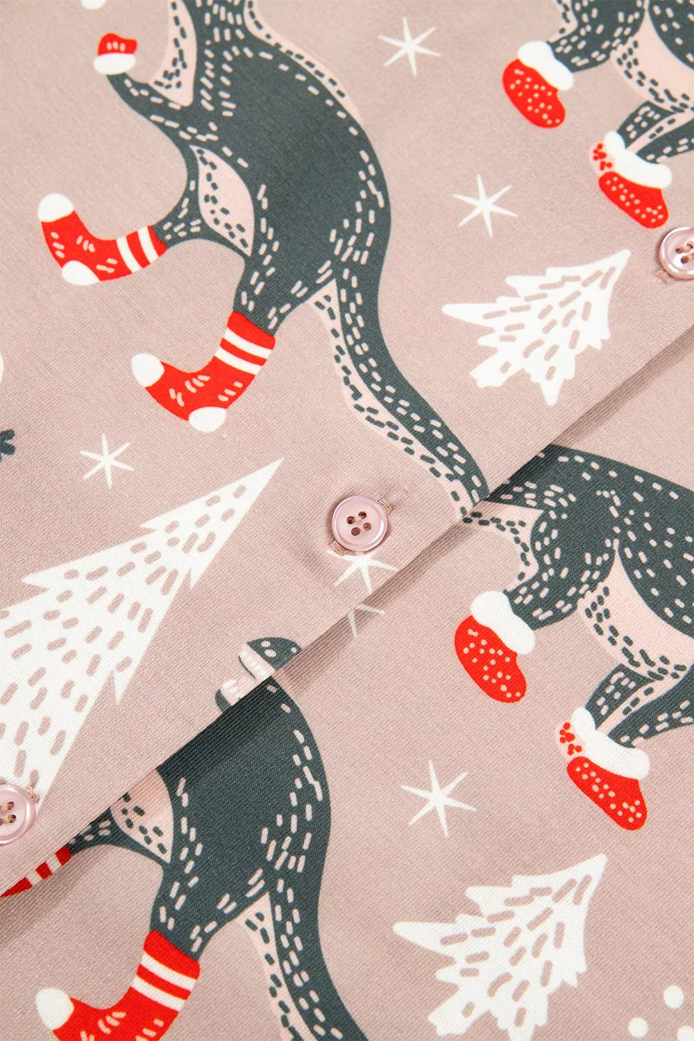 Christmas Dinosaur Print Lounge Top and Pants Set, cuff detail