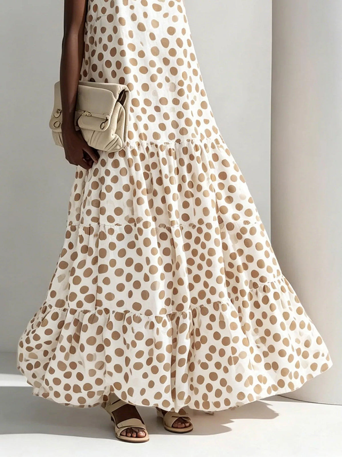 Trendsi Polka Dot Sleeveless Tiered Maxi Dress -