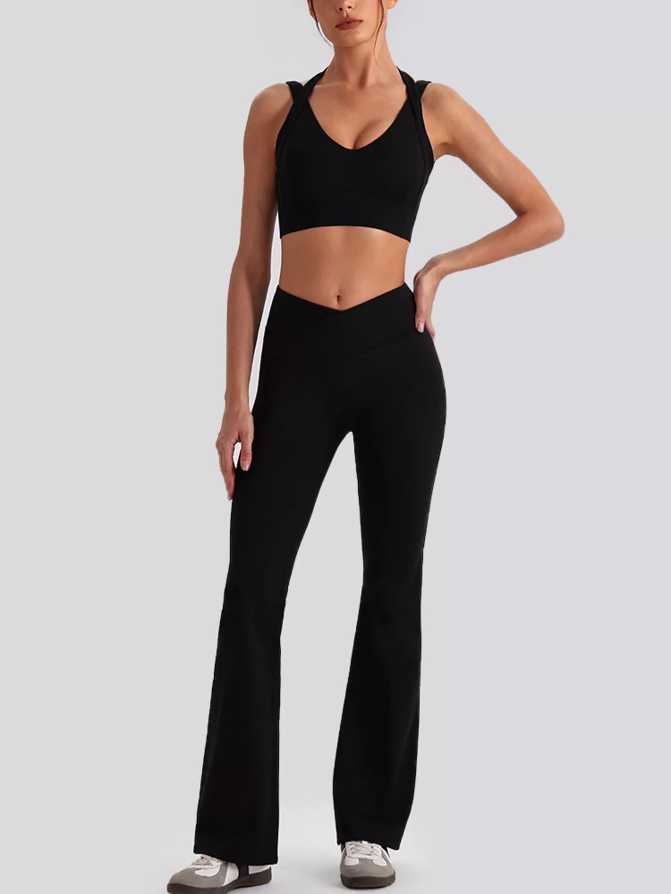 Trendsi Seamless Criss-Cross V-Neck Tank and Leggings Active Set -