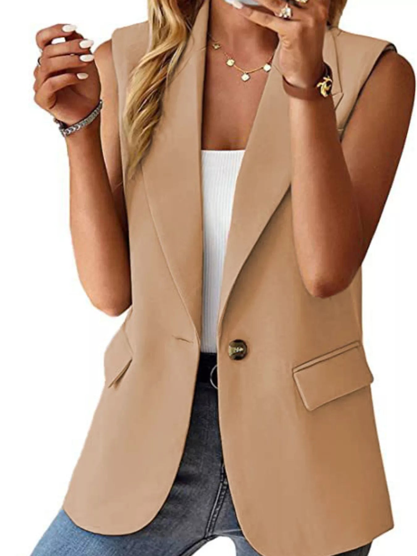 Trendsi Full Size One Button Lapel Collar Vest Coat Plus Size -