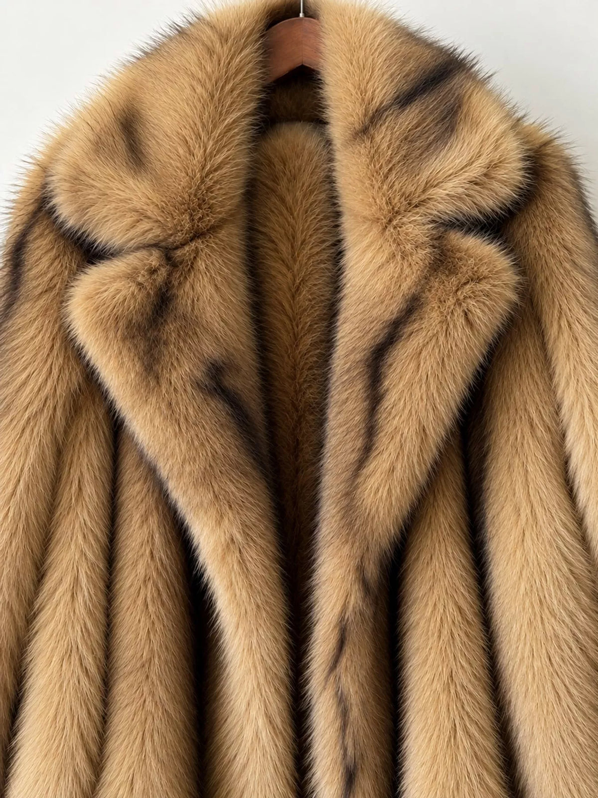 Faux Fur Longline Coat, detail view in camel