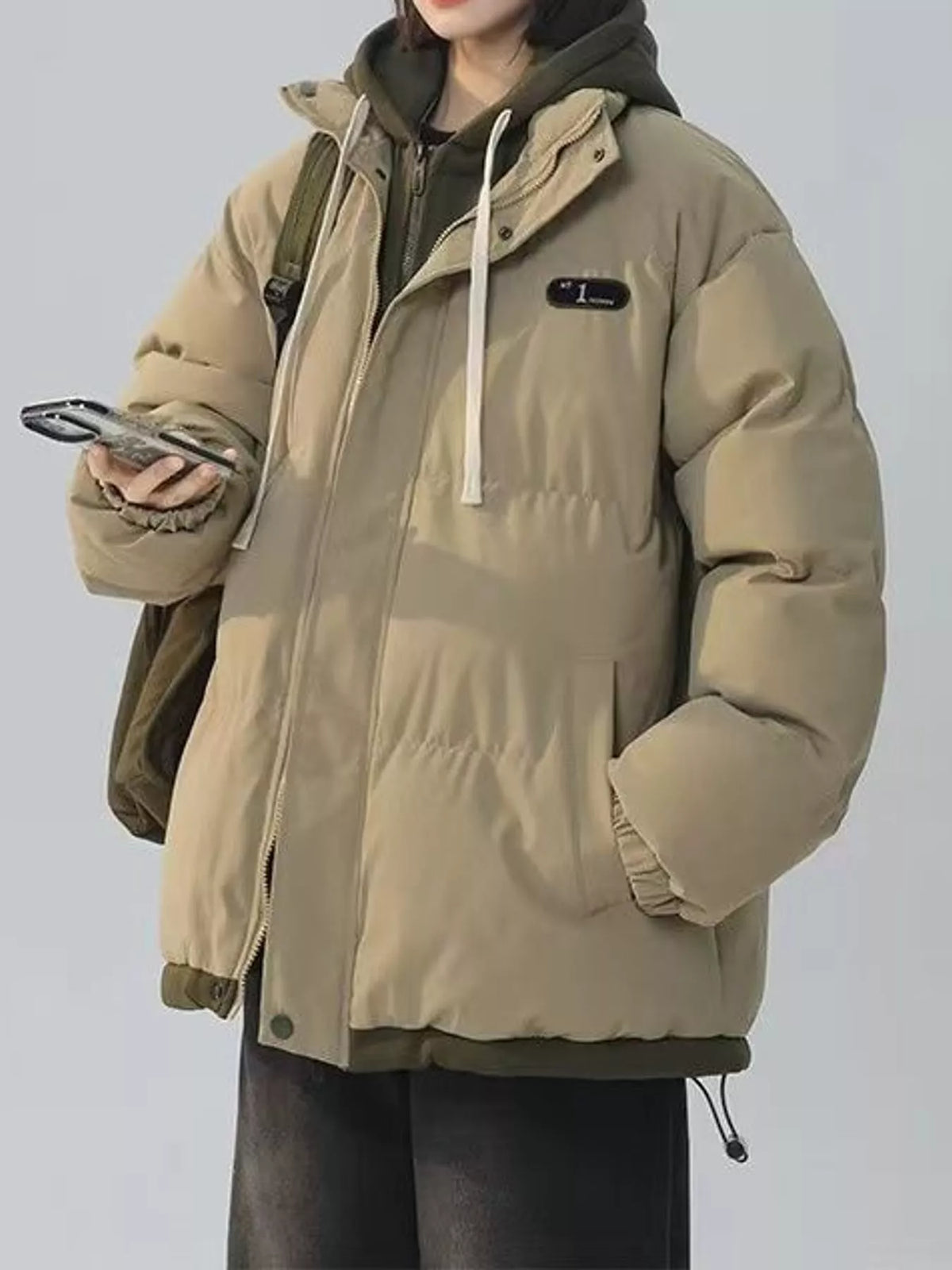 Zip-Up Hooded Puffer Jacket — front view