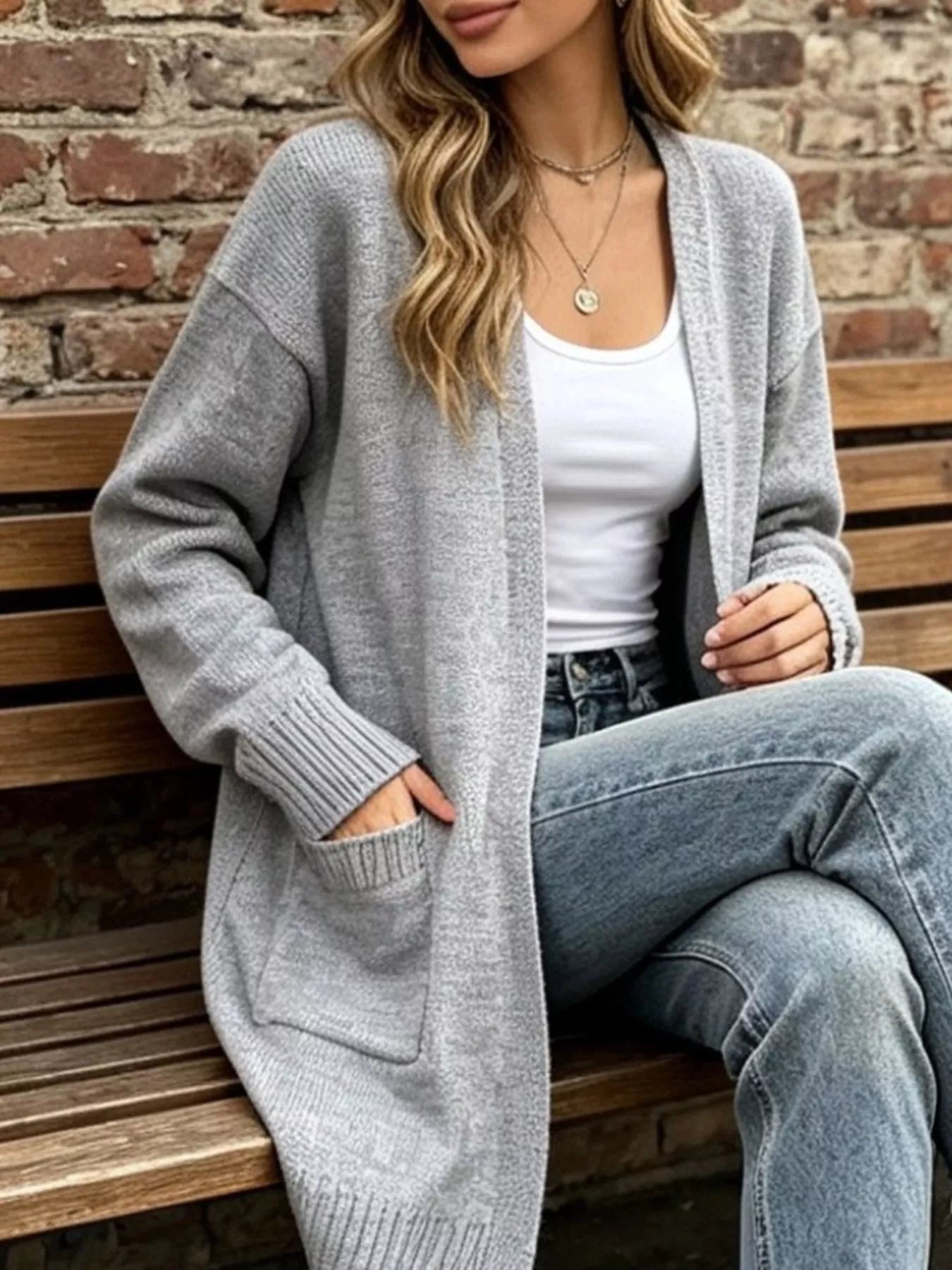 Trendsi Full Size Open-Front Longline Knit Cardigan Plus Size -