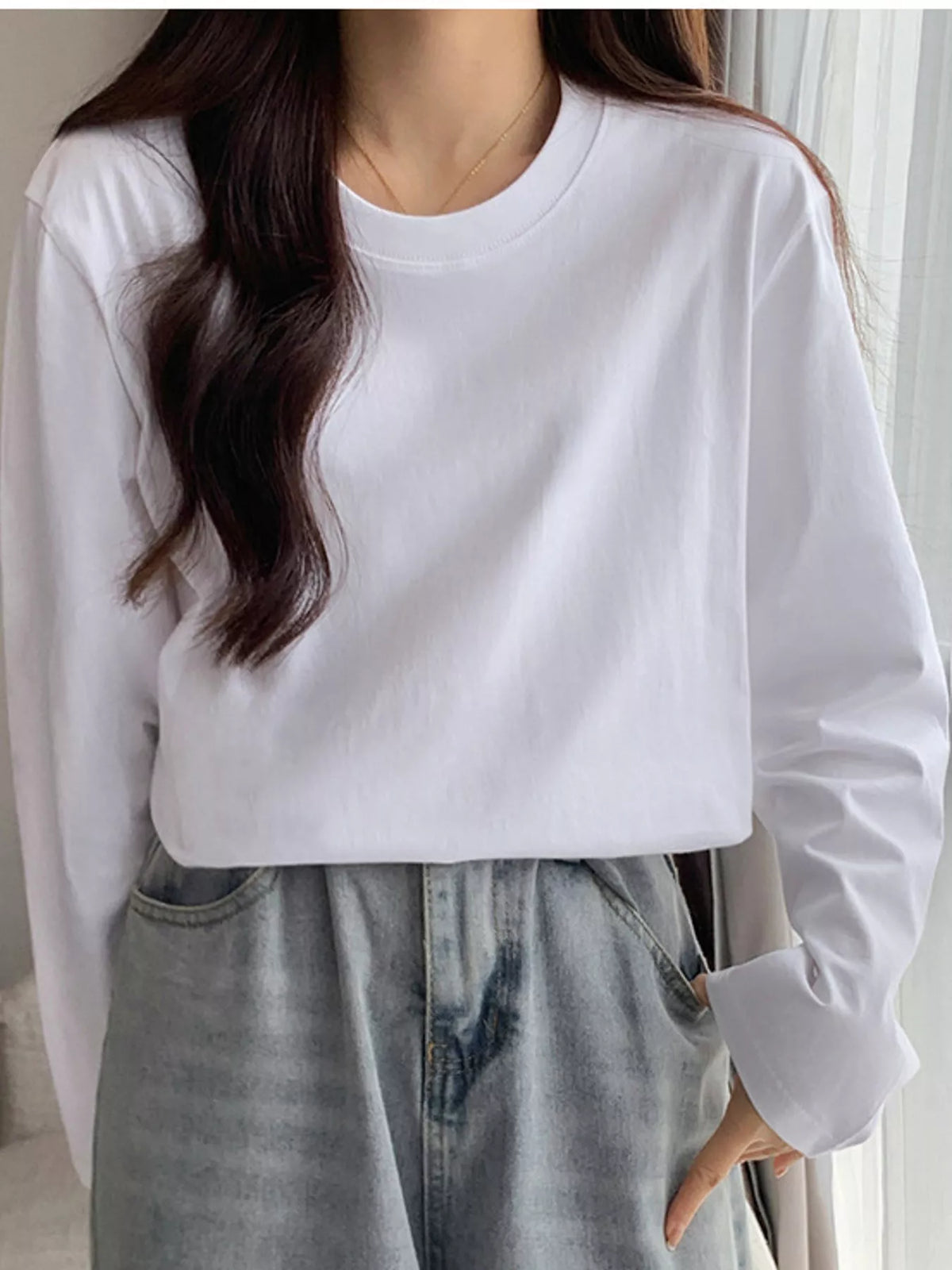 Solid Long-Sleeve Crew Neck T-Shirt — front view