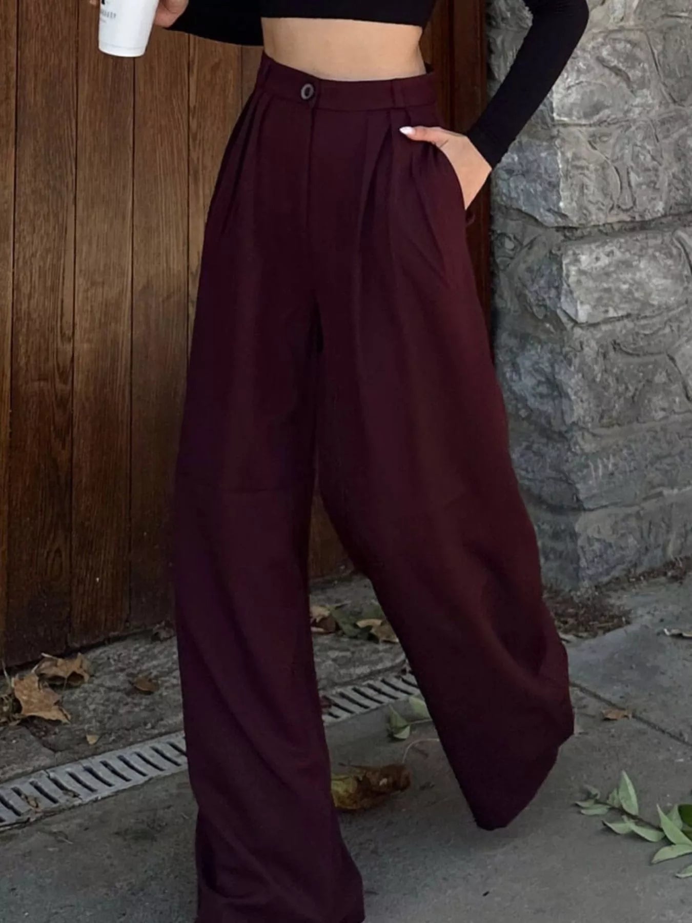 Trendsi High-Waisted Pleated Wide-Leg Pants -