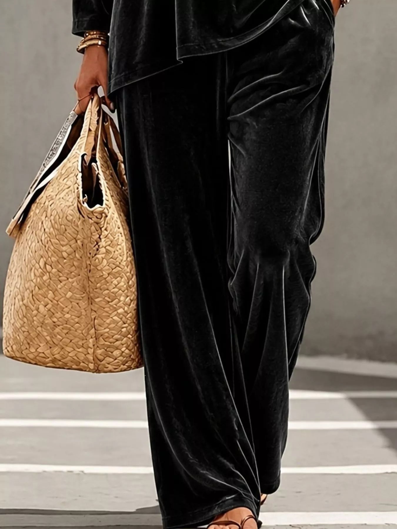 Trendsi Full Size Velvet Long Sleeve Top and Pants Set Plus Size -