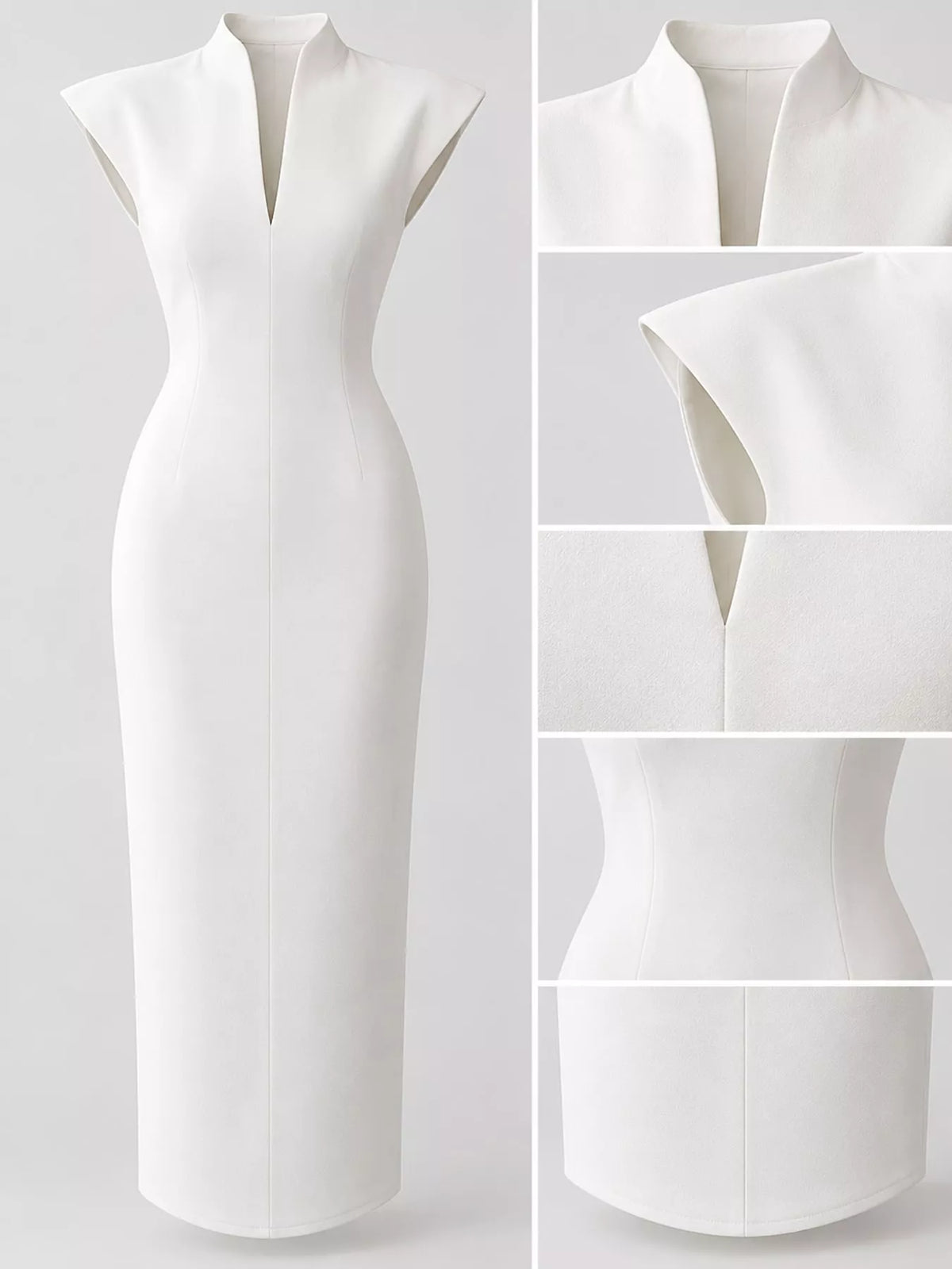 Women's Slit Sleeveless Bodycon Midi Dress in white — detail collage view