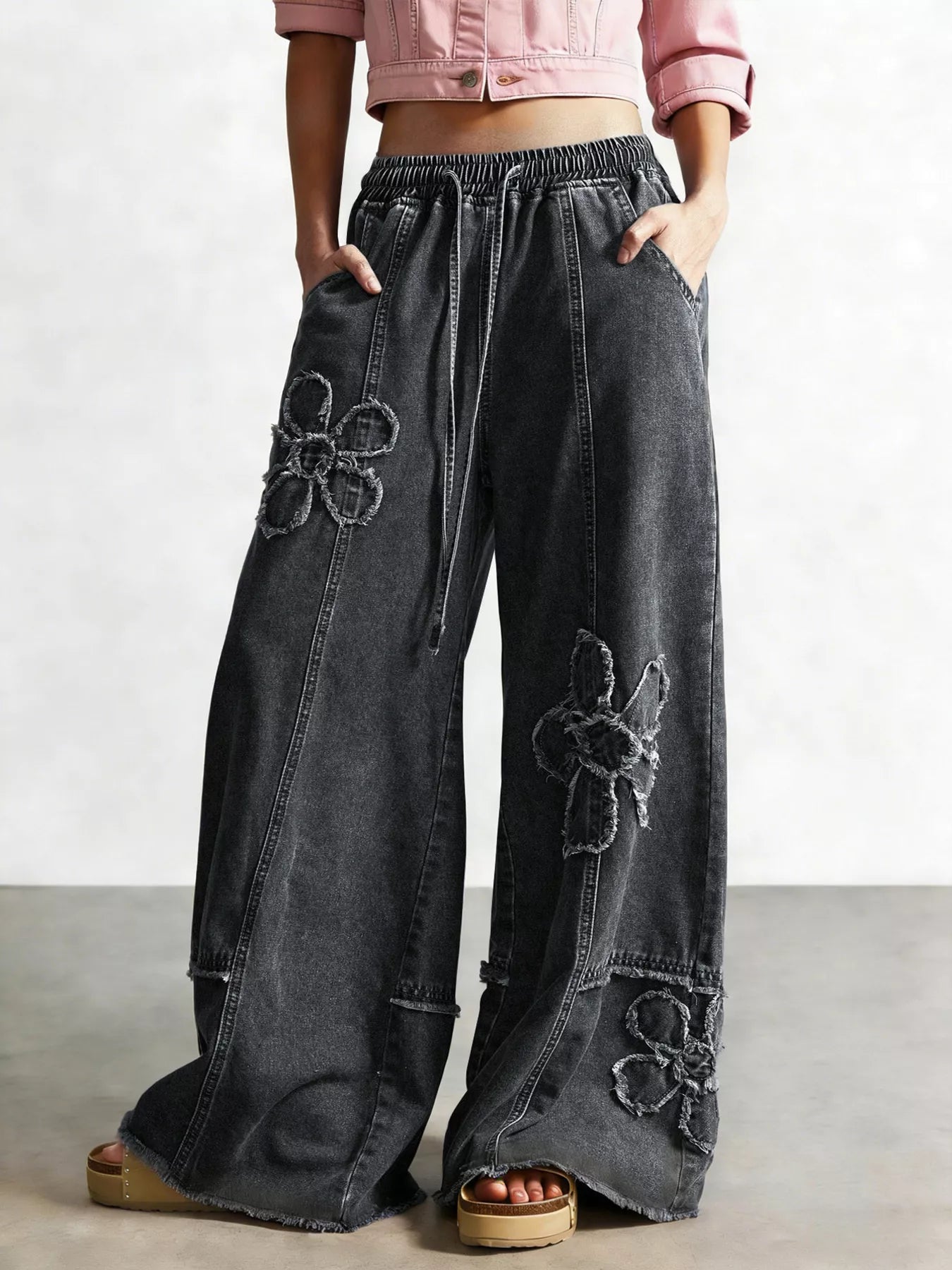 Trendsi Flower Wide Leg Jeans -